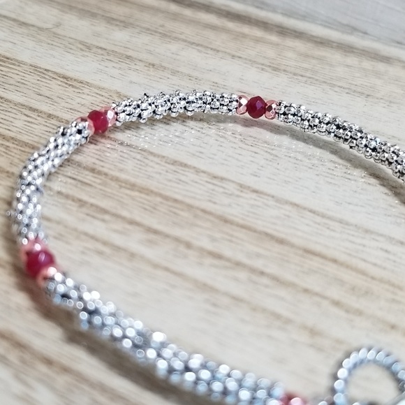 Rose Gold & Ruby Beaded Gemstone Toggle Bracelet - Picture 6 of 7